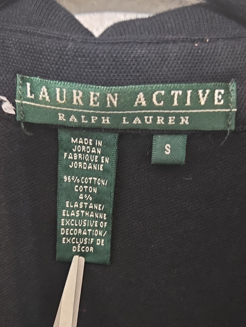 Lauren Active Ralph Lauren Black 3/4 Sleeve Top Gold Embroidered Logo, Small - Picture 2 of 4